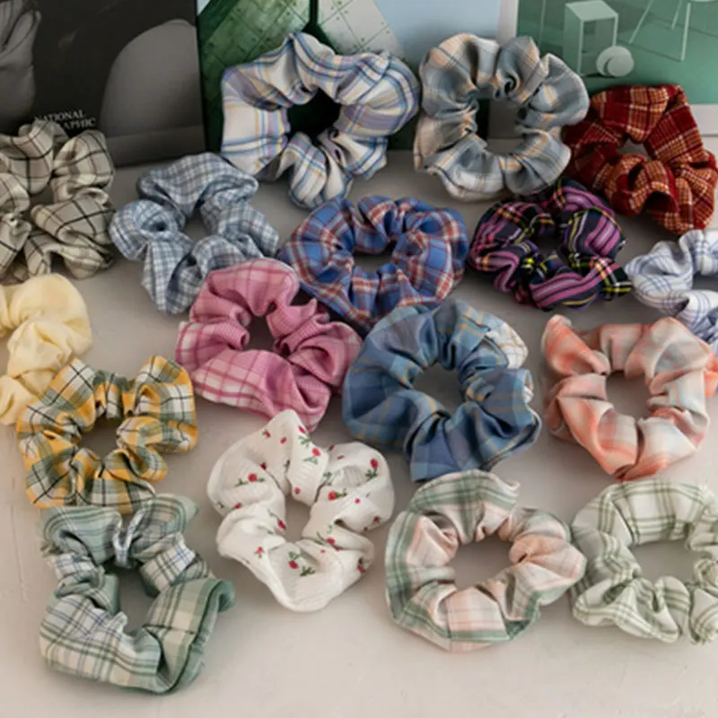 Plaid cloth large intestine hair circle, Korean Plaid fat intestine circle, girl ball head rubber band