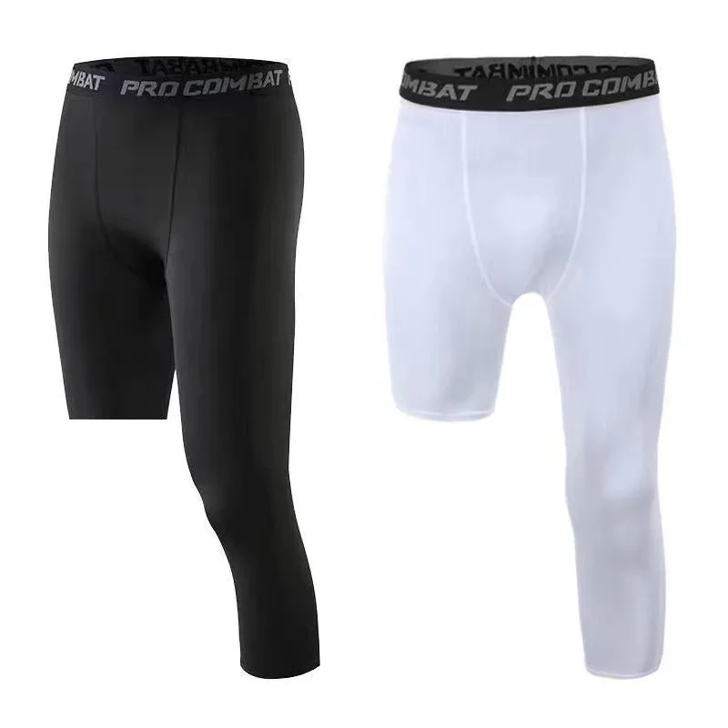 Trousers Quick Dry basketball tights single tight 3/4 one leg pants mens leggings compression