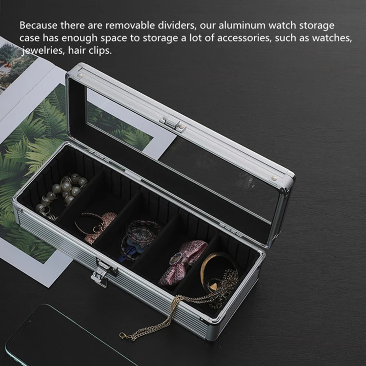  Nice Quality Glass Window Aluminum Alloy Jewelry Box With Multiple Compartments Case Watch Display Storage Holder