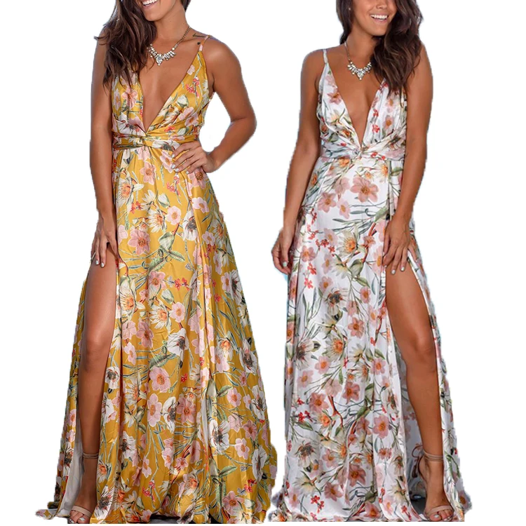 Deep V Neck Womens Summer Boho Maxi Long Dress Evening Party Beach Dresses Sundress Floral
