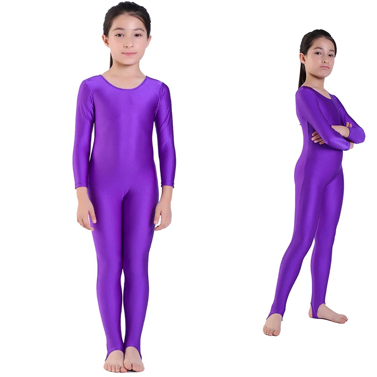 Girls Spandex Long Sleeve Unitard for Dance Kids Scoop Neck Full Body Leotards Catsuits Boys Black Unitard Stirrups (62394333656)