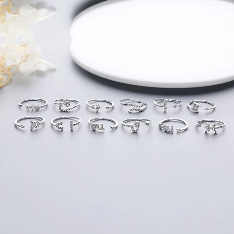 minimalist jewelry simple thin zodiac sign adjustable 925 sterling silver zodiac stackable ring