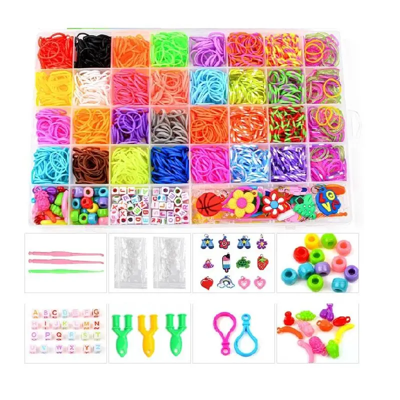 hot selling 2500Pcs 32 Colors Rubber Bands Kids Educational Toy Diy Crafting Bracelets Gifts Refills Kit Set