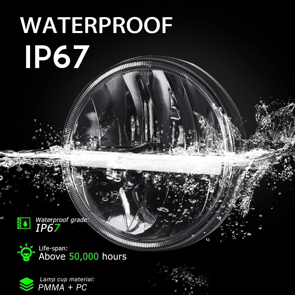 Dot E9 High Power 50W Car Turn light 6000K 7000K 12V 24V Round 7inch LED Headlight For Jeep Wrangler