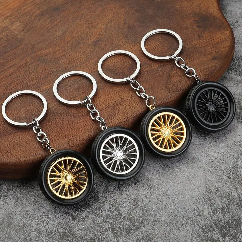 car modification fittings wheel hub metal car tyre keychain pvc soft rubber car tire keychain