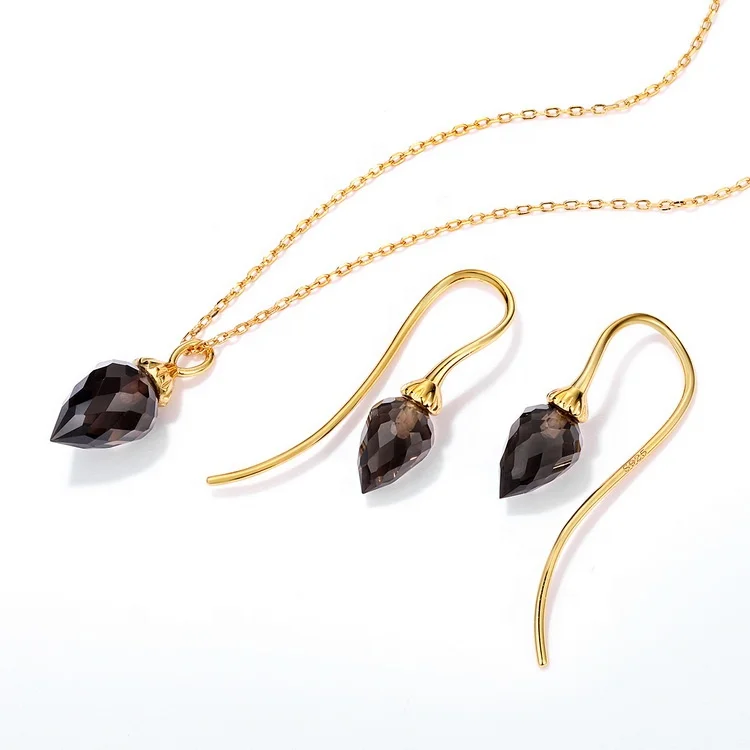 925 Sterling Silver Smoky Quartz Pendant Jewelry Minimalist Style Clavicle Crystal Necklace