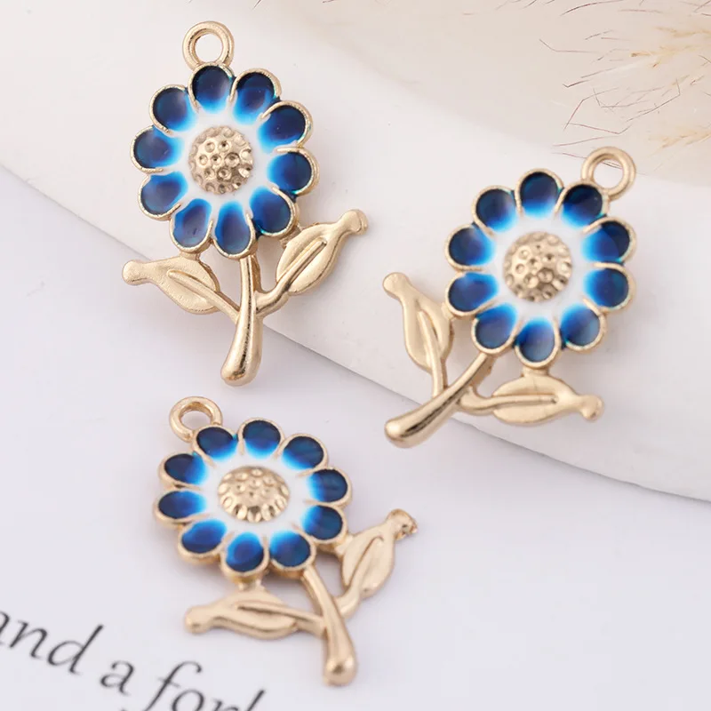 Enamel Alloy Flower Charms Floral Metal Dangle Charms for DIY Earring Bracelet Necklace Key Chain Jewelry Making Crafts