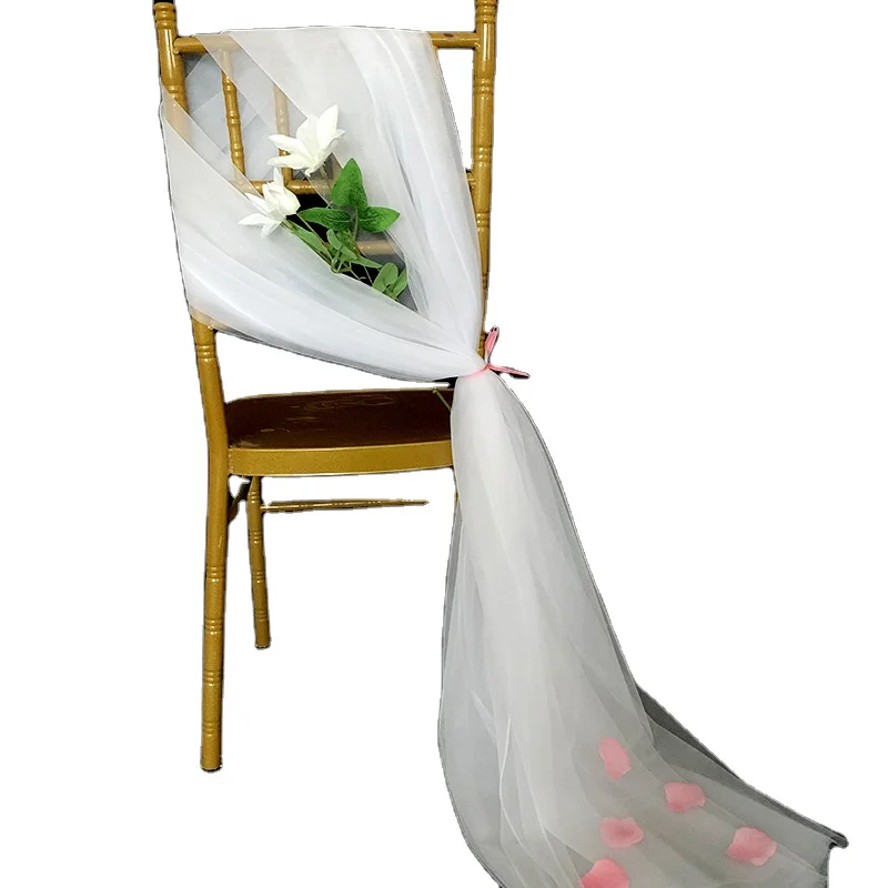Wedding Props Decoration Gauze Curtain Chair Sashes Bamboo Chair Net Yarn Chair Over Outdoor Hotel Restaurant Ribbon