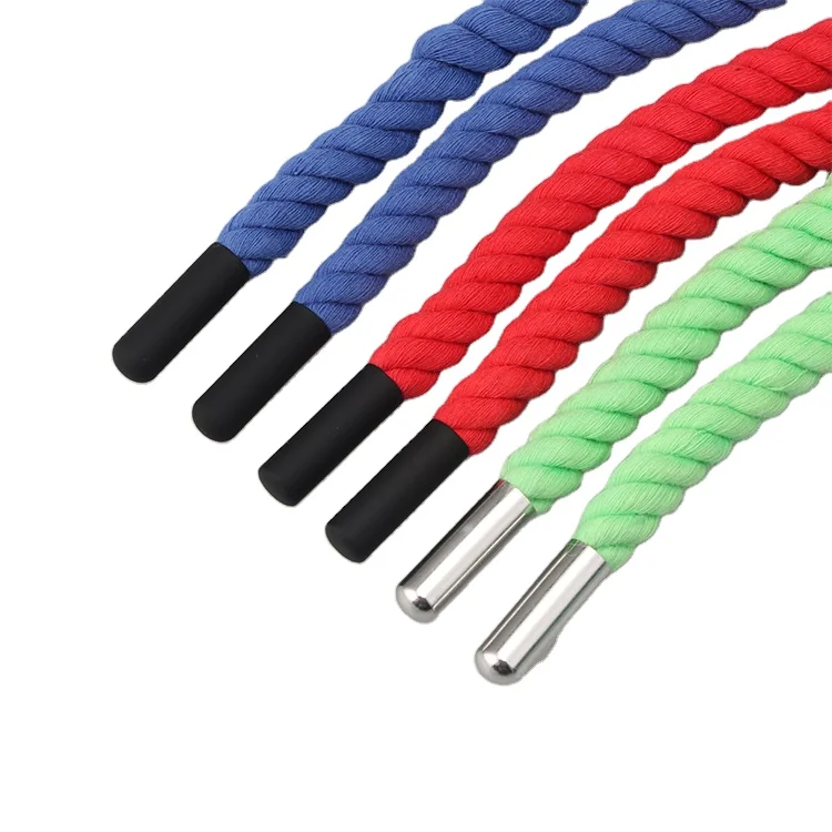 Customized 8mm Round Cotton Weaving Style Shoelaces Twist Thick Rope Shoe Laces for Sneakers