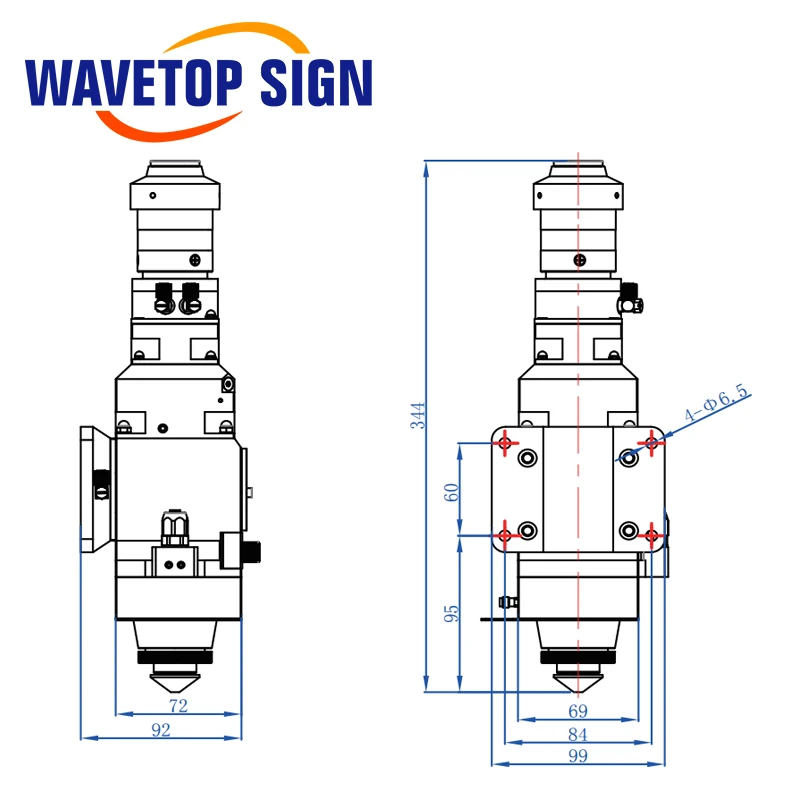 WaveTopSign WSX KC13 0-2 кВт Волоконно-Лазерная режущая головка ручная 2000 Вт для резки металла