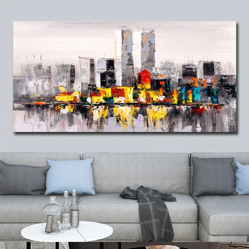 Oil Paintings on Canvas Wall Art Abstract City Scenery Wall Cuadros Landscape Pictures for Living Room Decor
