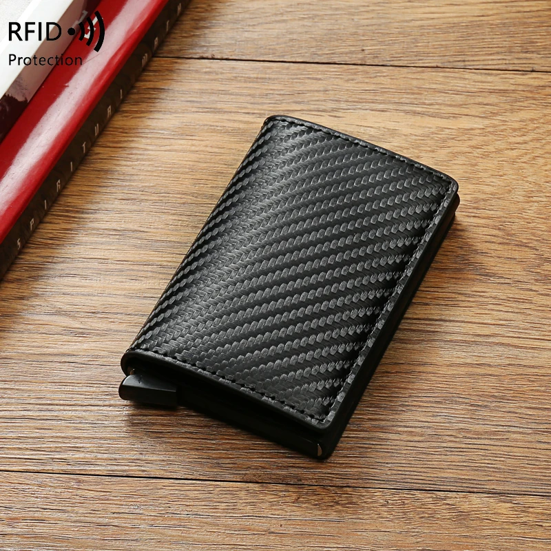 2024 design ultra Metal RFID real carbon fiber card Custom wallet, minimalist aluminum credit card holder with Metal money clip