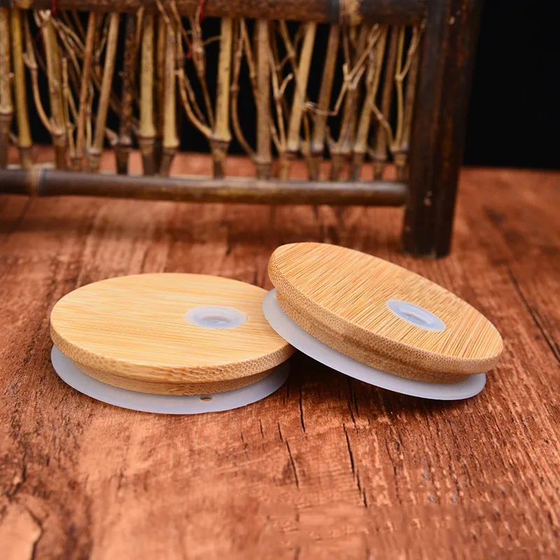 Round reusable sublimation wooden silicone bamboo lid for 16 oz glass beer cans