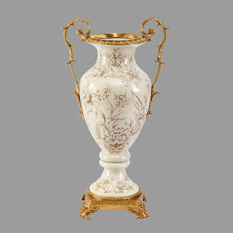 Jingdezhen Pottery Vintage Bronze Ceramic Enamel Flower Vase Antique Elegant Floral Hand-Painting Porcelain Vase for Tabletop