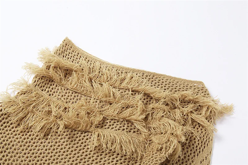 KX-GL6570 In stock long sleeve one shoulder crochet dress see-through slim sexy tassel women summer dresses