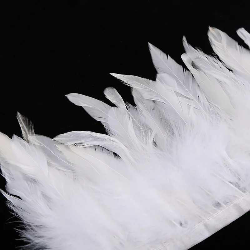 Cheap sale 6-8 inch snow white Rooster coque schlappen feather fringe trim for carnival costumes
