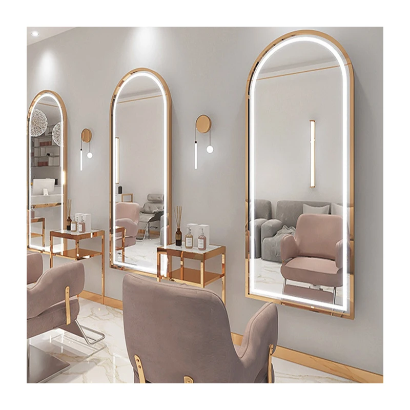 Barber Shop Hair Salon LED Light Full-Length Mirror Single-Sided Wall Mounted Mirror Table Dedicated Bath Mirrors