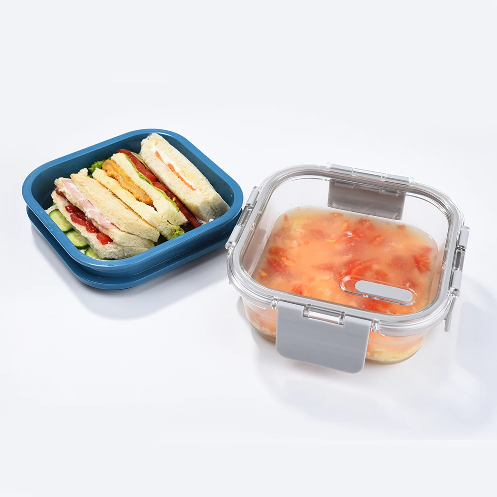 Double Layer Glass Lunch Box with  MS Material Lid lunch box