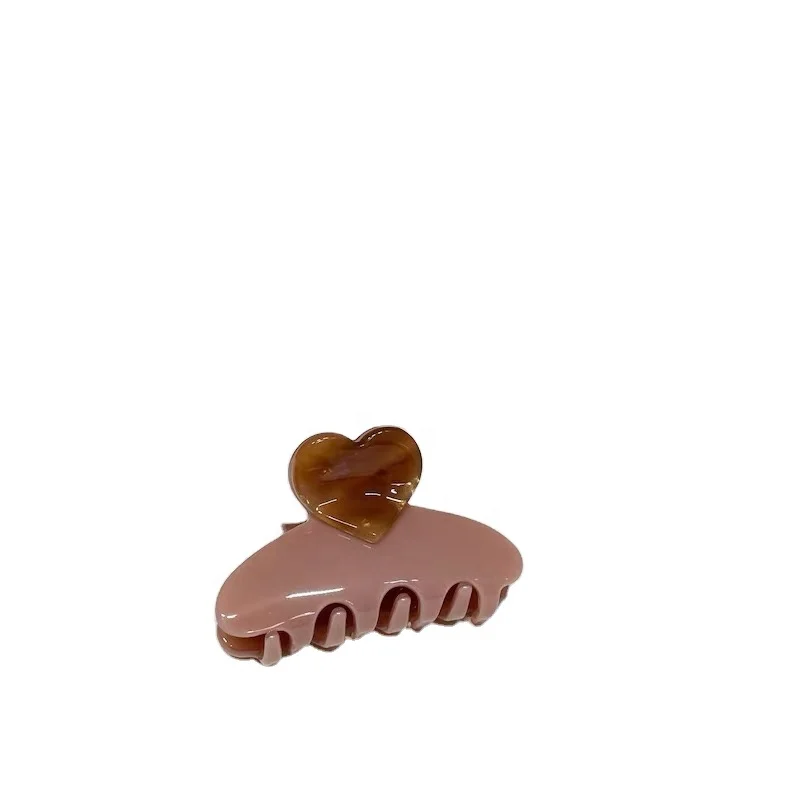 wholesale cute small size 6 cm handle with love heart acetate hair claw clip  kids hair accessories  jaw clips