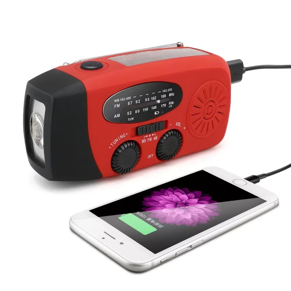 Portable radio Rechargeable  Solar Hand Crank with Led Flashlight