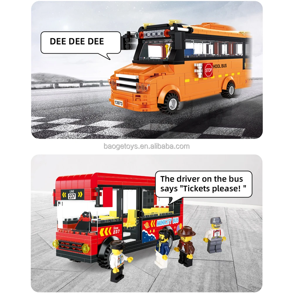 Wange No. 3973 the School Bus  Toy Car Blocks Toys for Kidg Creativity Bricks to Children Sliding Car City Block Set