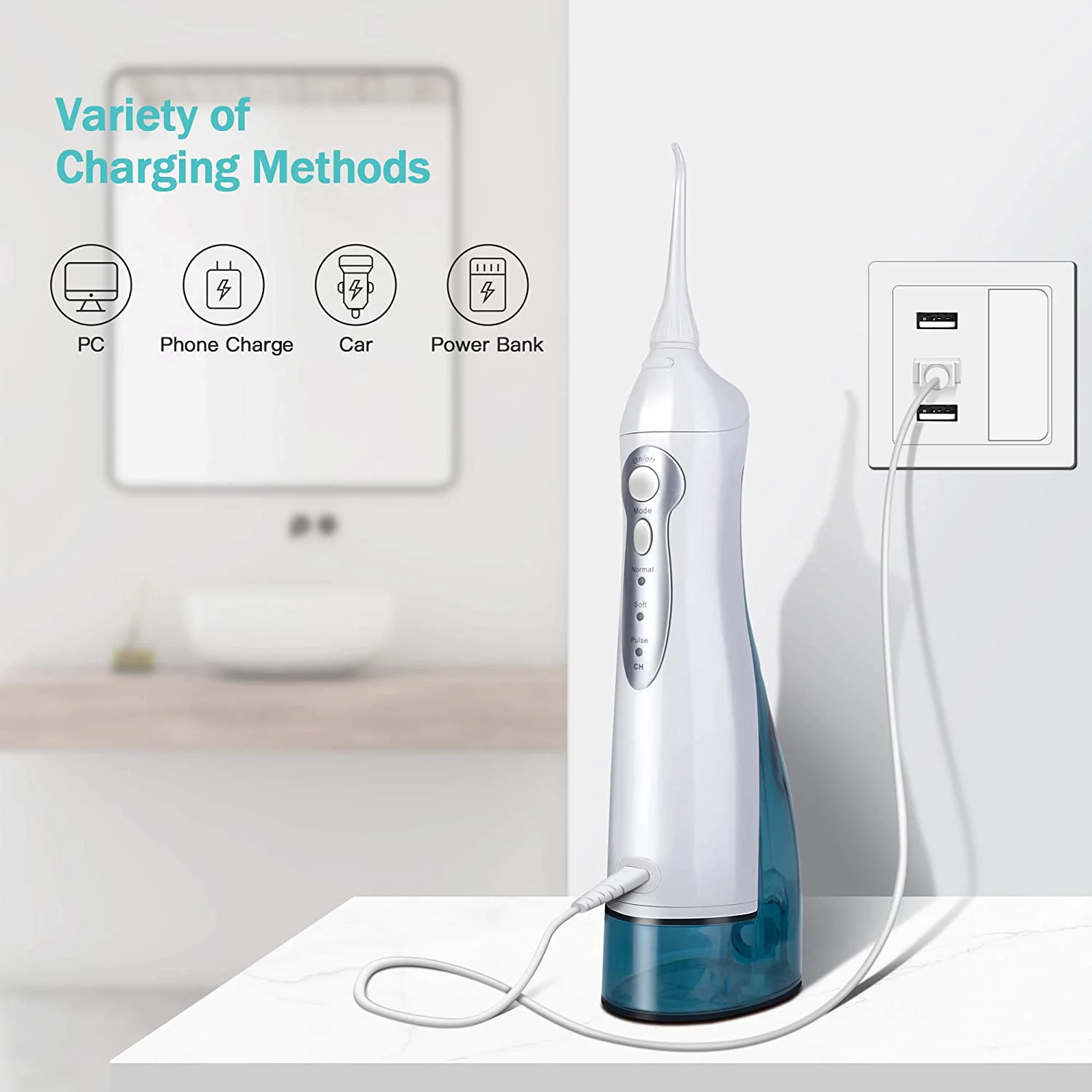 F5020D OEM Water Flosser 3 Modes USB Cable Charged IPX7 Waterproof Portable Wireless Water Flosser 300ml