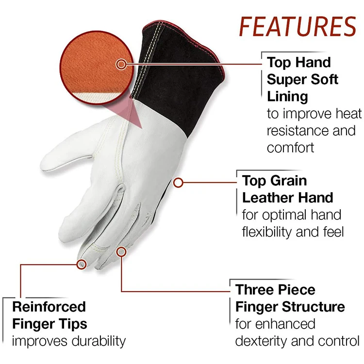 Premium Top Grain Leather Maximum Flexibility Soft High Dexterity Heat Resistance Keystone Thumb Electric Tig Welding Gloves