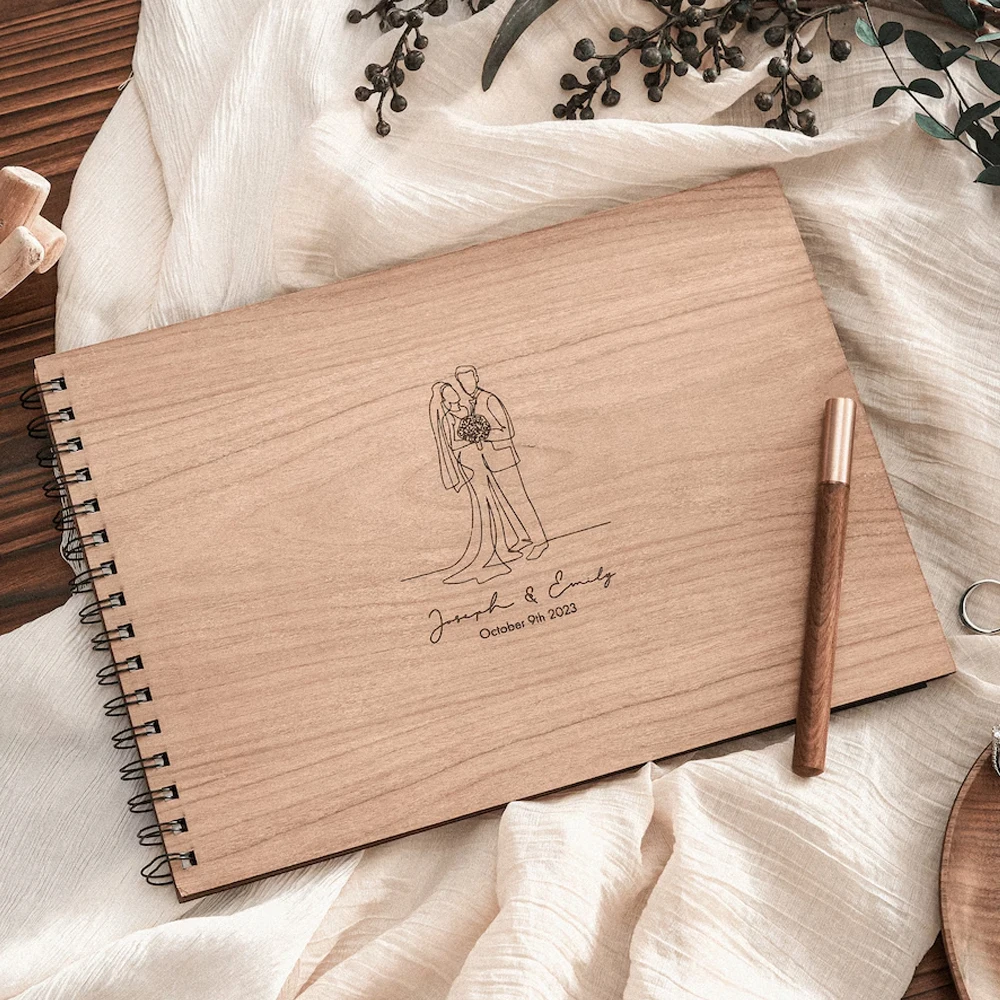 Wooden Guest Book Wedding Guest Book With Photo Wooden Book Cover