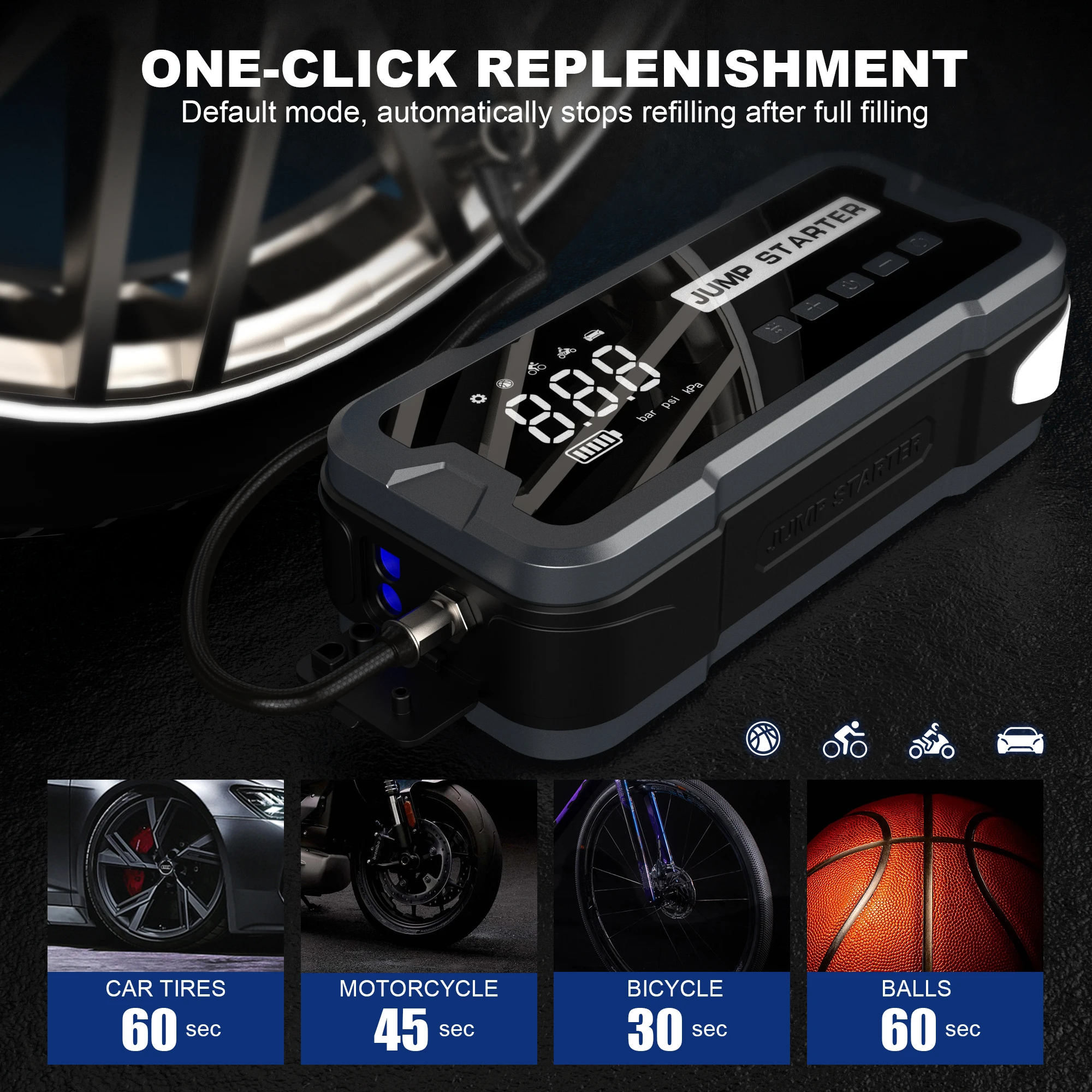 2024 new jackpak powerful mini tire inflator Car tyre air pump jump Portable Jumper Starter with air compressor