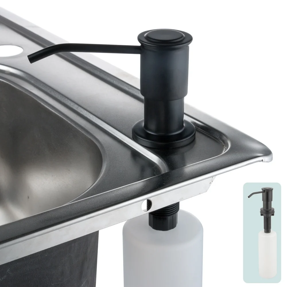 Black Finished Kitchen Dish Soap Dispenser Built In Counter Top Dispenser Table Mounted Steel Pump Kitchen Soap Dispensers