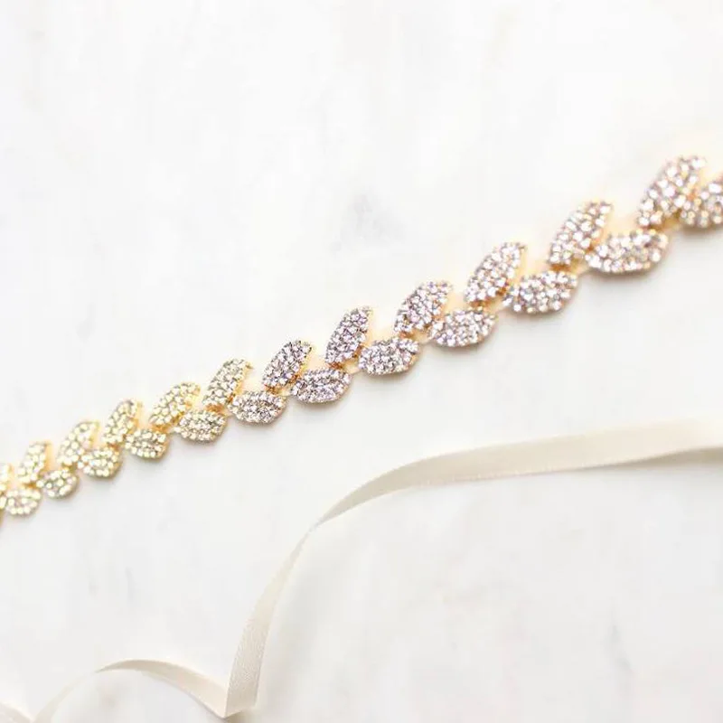 Новый дизайн пояс в форме листьев украшенный стразами для подружки невесты и свадебных платьев