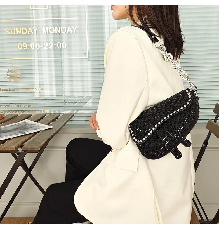 Waterproof dance woman handbag high quality ladies fashion leather handbag 2021 rhinestones handbag