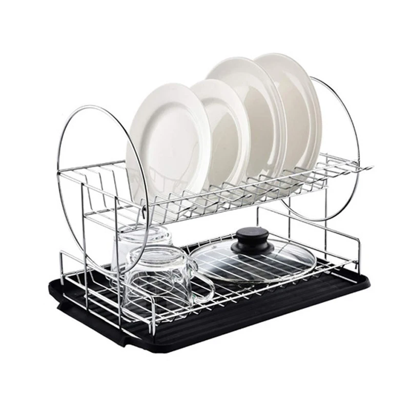 Stainless Steel Dish Drainer Plate Rack 2 Tier Dish Drying Rack with Removable Cutlery Cutting Board Holder for Non-folding Rack