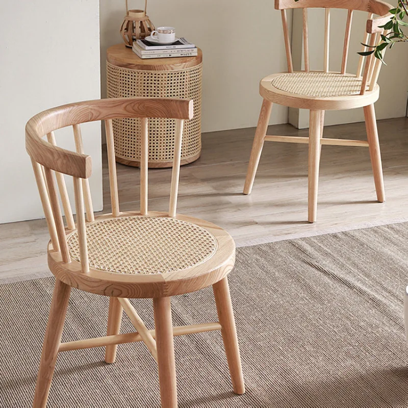 Wholesale nordic Solid wood rattan Windsor dining chair Windsor chair home office retro leisure chair for coffee house