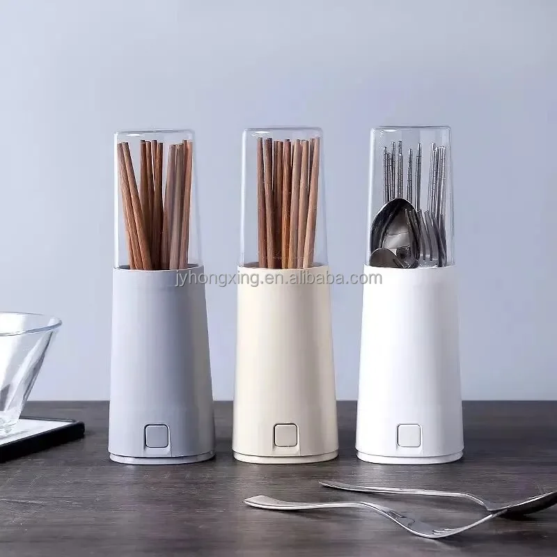 Chopstick Cage Cutlery Storage Container Tub With Lid Plastic Spoon And Chopsticks Holder