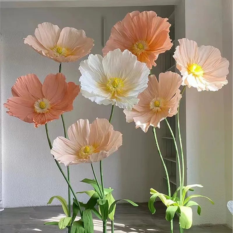 Wedding supply home shopping mall window display photography props crepe paper poppy hand made giant flowers