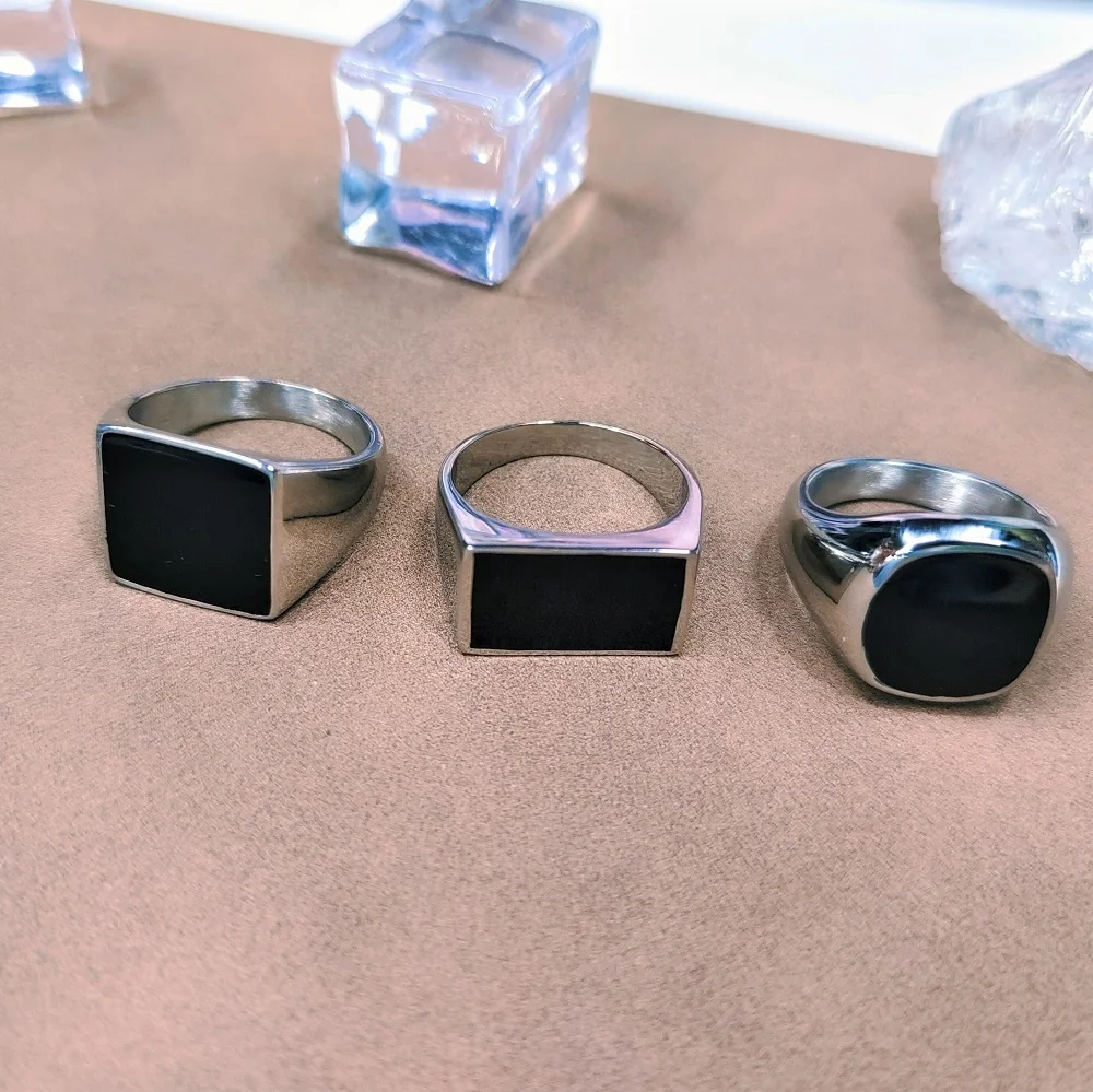 VAF черная эмалированная вывеска кольцо из нержавеющей стали прямоугольное круглое овальное массивное кольцо для мужчин