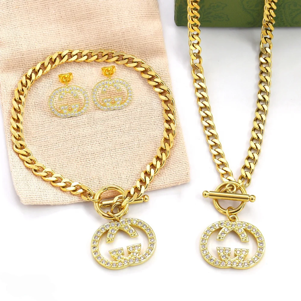 Большая кубинская цепь для мужчин 18k позолоченный известный бренд 316 нержавеющая сталь бриллиант сердце кулон Ювелирный Комплект для женщин Joyas