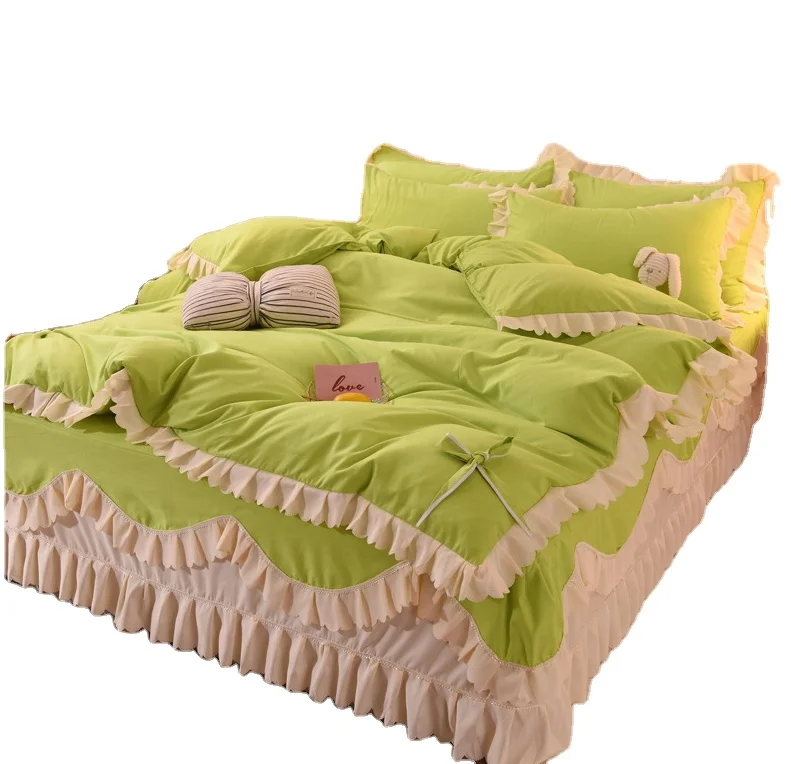 4pcs Korean princess skin friendly thickening microfiber bed Sheet Set bed sheet sets on sale