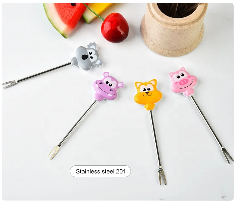 Animal cartoon baby mini fruit picking forks stainless steel 201cute creative children fruit little fork