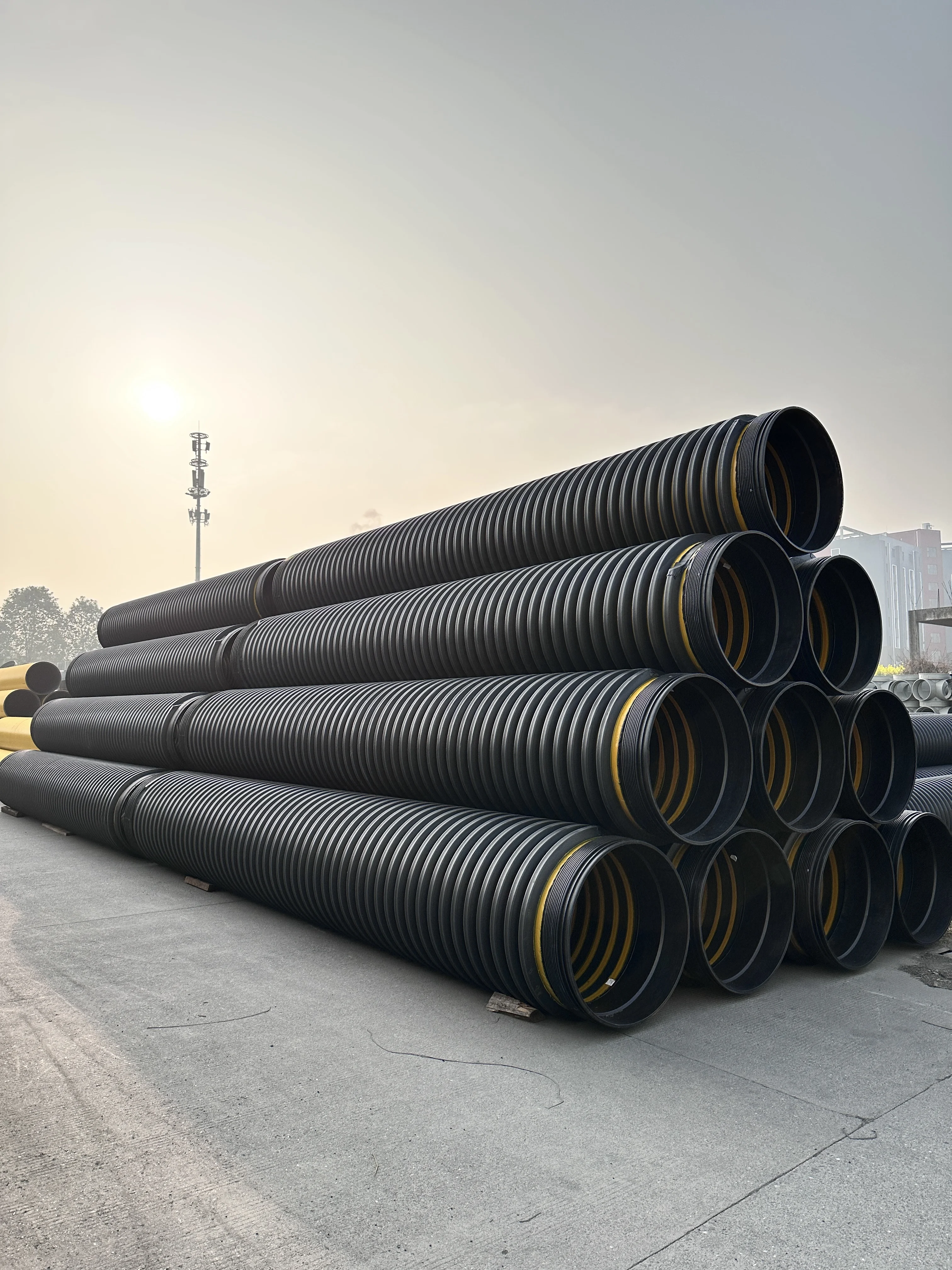 pipe factory UPE-T dn500 double wall reinforced drain plastic pipe sewage treatment sewer installation sewage plastic pipe