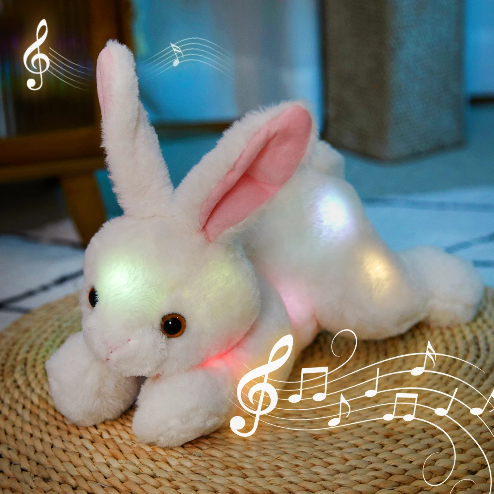 Musical Stuffed bunny rabbit Soft Singing Light Up Plush Toy Glow Lullaby Animated Soothe Birthday for Kids Toddler, Gray