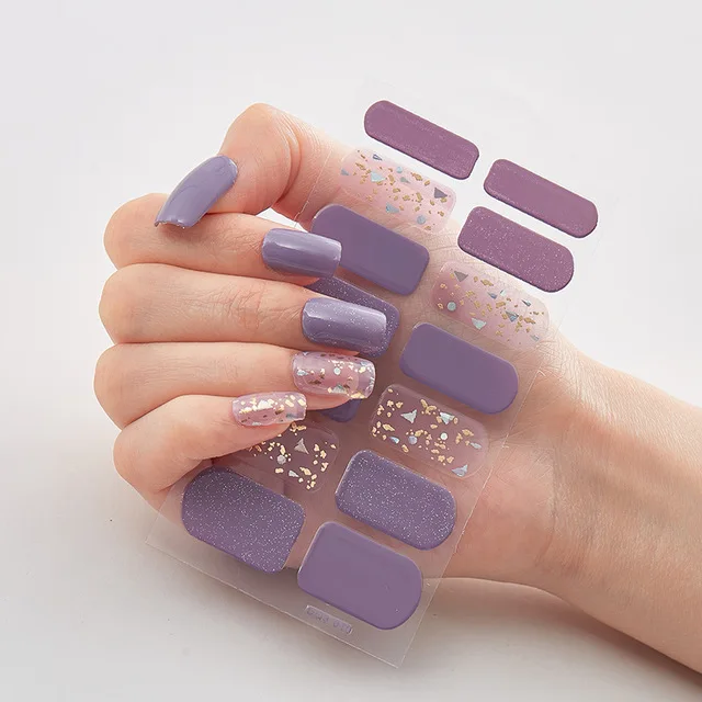 Purple transparent 14 Sheets Nail Wraps Nail Polish Stickers, Self-Adhesive Nail Art Strips