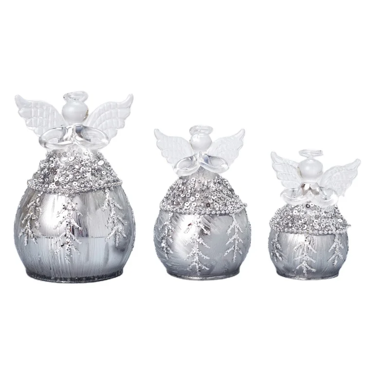 Light Up Christmas Ornament Glass Angel with LED Light