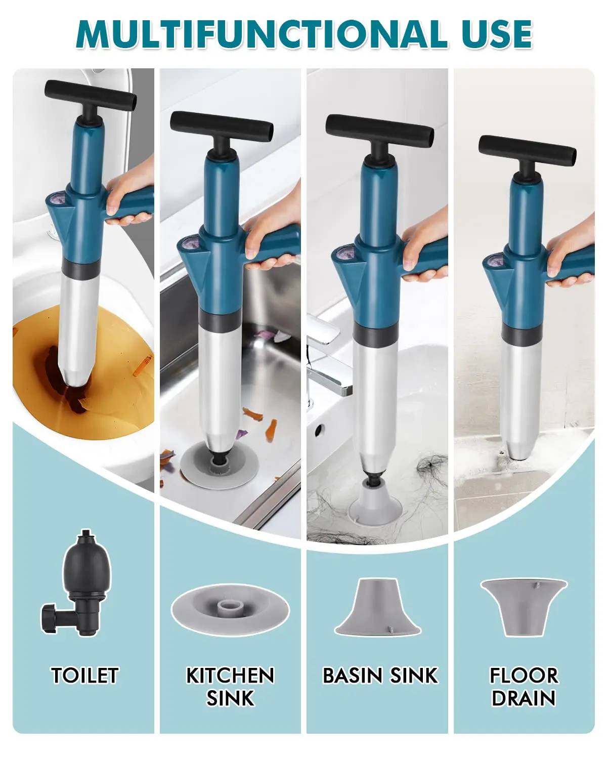 Sewer Pipe Dredger Air Drain Blaster Dredge Clog Remover High Pressure Drain Plunger Toilet Plunger