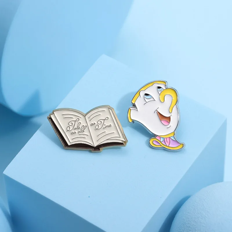 Teacup books Rose Creative Styling Brooch Cute Fairy Tale style Badge Metal Collar Pin Medal accessories