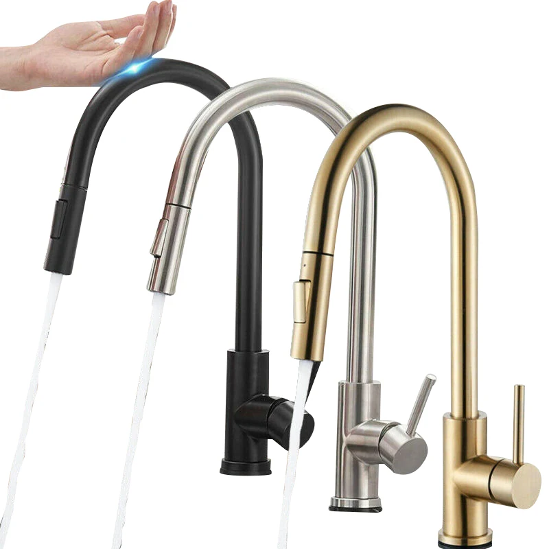 304 Stainless Steel Single Handle Touch Sensor Restaurant Kitchen Faucet Pull Down