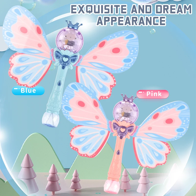 Hot Selling Outdoor children playing toys B/O Butterfly bubble wand for girls