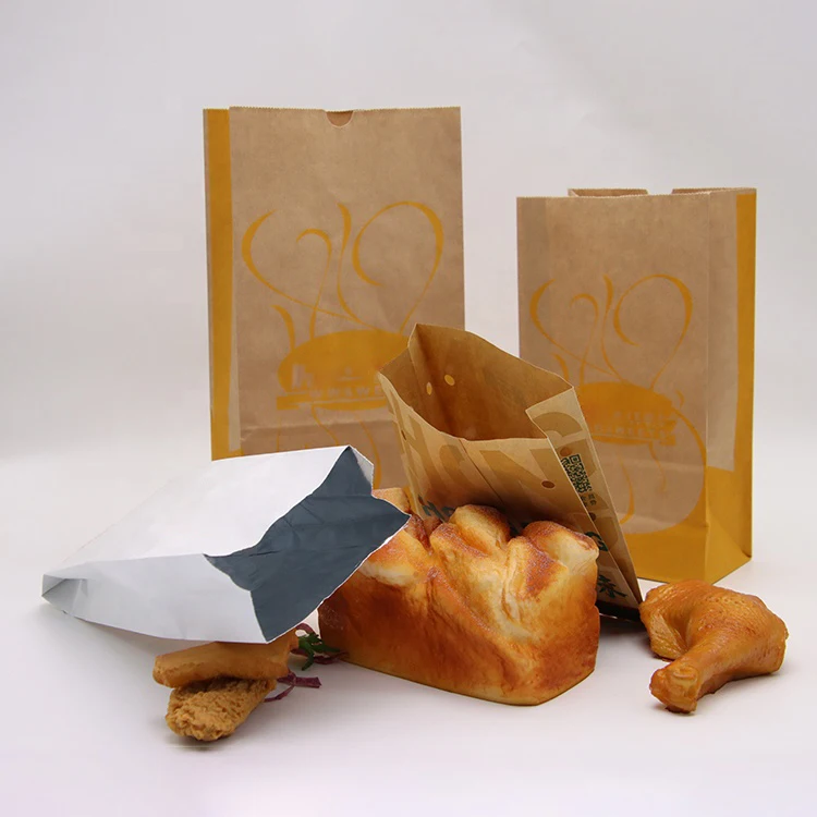 Kingwin Custom Logo Greaseproof Takeaway Kraft Packaging Fast Food Paper Bags For Barbecue Fried Chicken