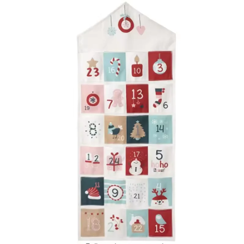 Custom Xmas Wall Hanging Decorations Fabric 24 Pockets Christmas Countdown Advent Calendar